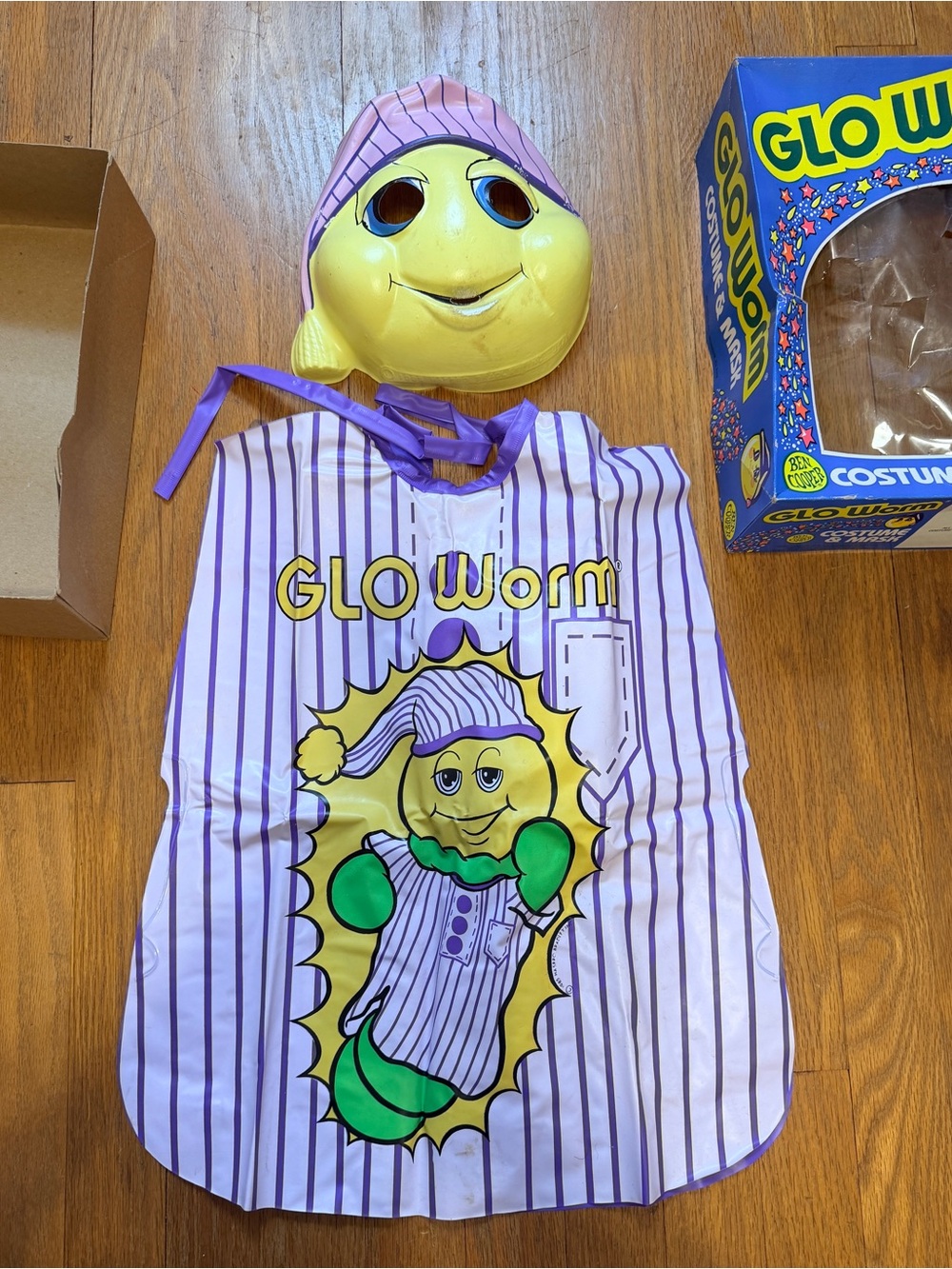 Vintage Hasbro Ben Cooper Glo Worm Costume & Mask With Box Rare 1984 Youth 3-5 M